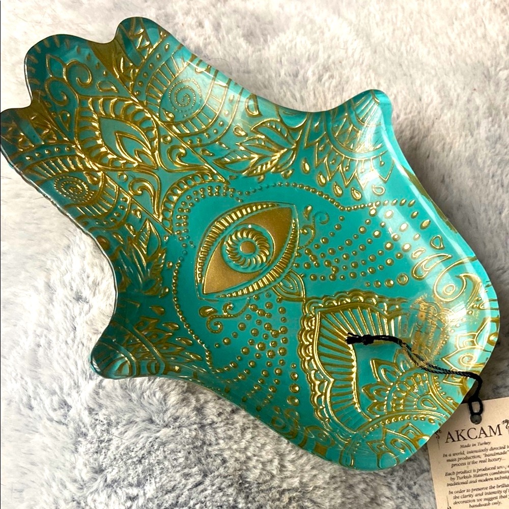 AKCAM Teal and Gold Decorative Tray